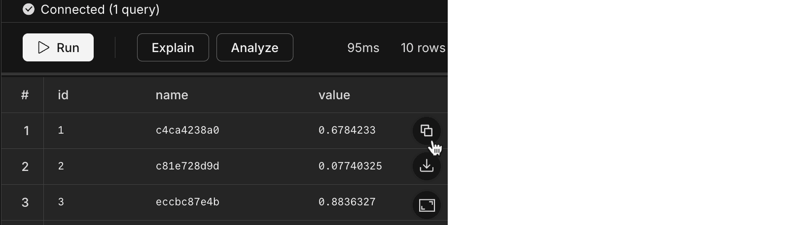 copy json SQL Editor