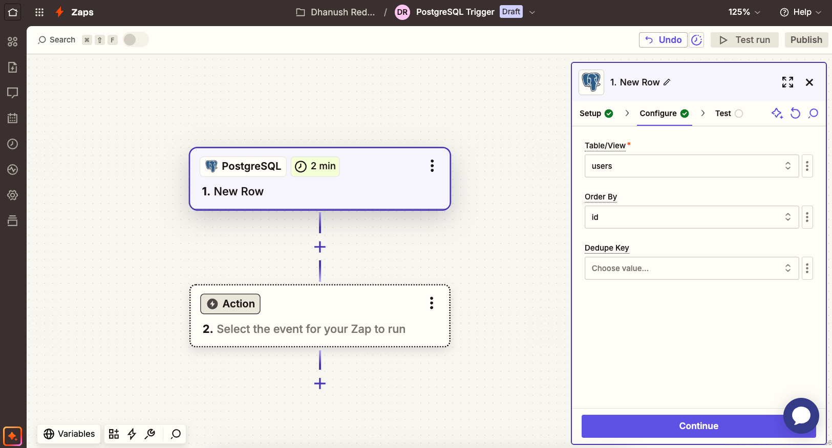 PostgreSQL trigger setup in Zapier
